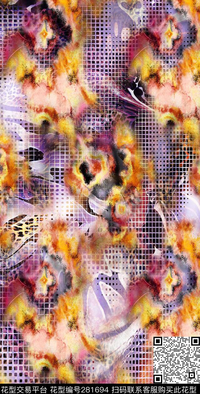 格子火焰绚丽数码印花华亿平台下载（图片编号: 281694） - 瓦栏（Walan）