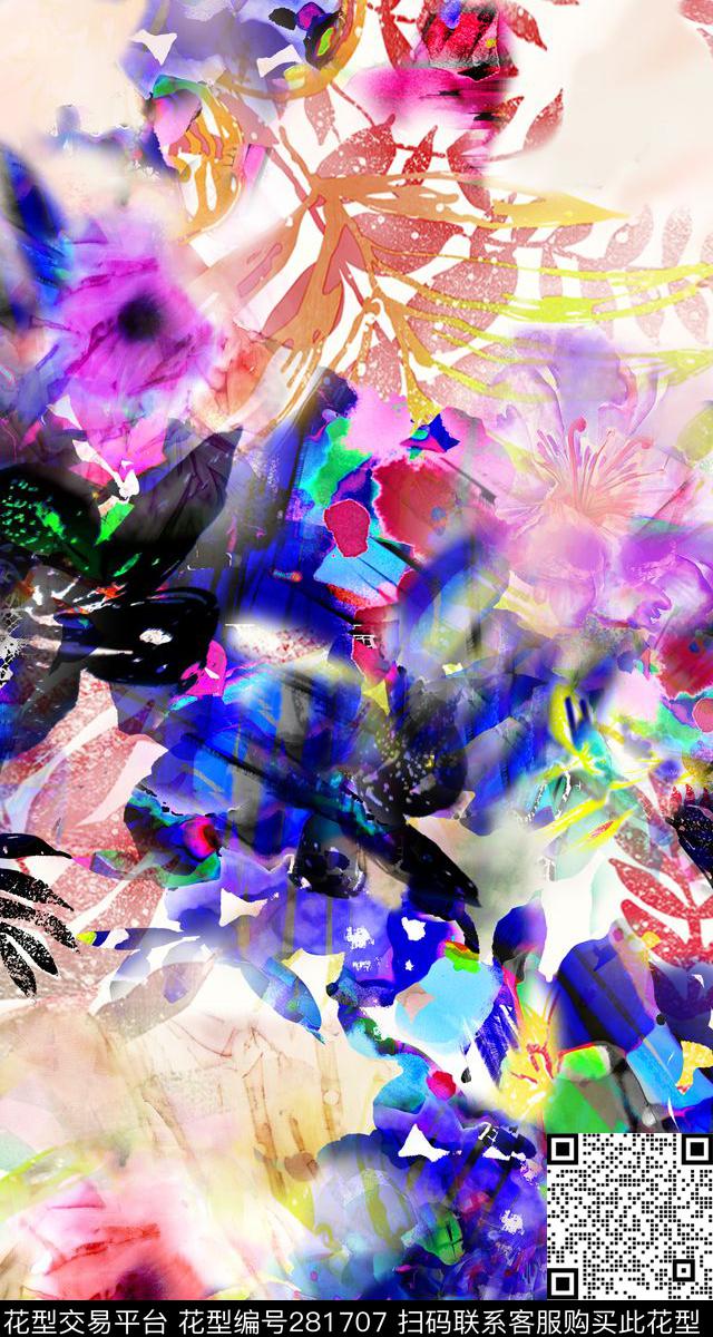 花卉缤纷炫彩数码印花华亿平台下载（图片编号: 281707） - 瓦栏（Walan）