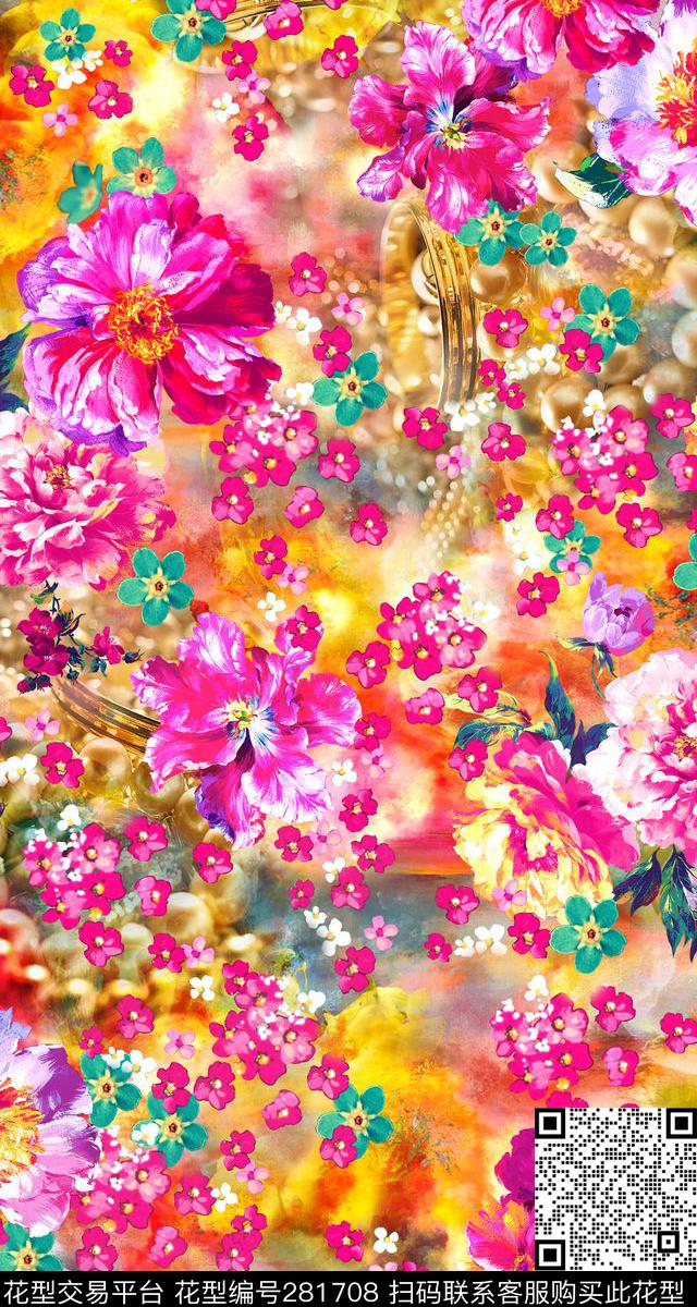 花卉珠宝富丽数码印花华亿平台下载（图片编号: 281708） - 瓦栏（Walan）