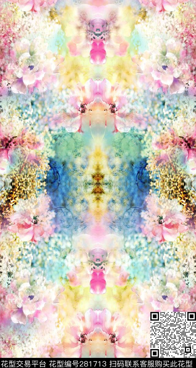 花卉梦幻淡雅数码印花华亿平台下载（图片编号: 281713） - 瓦栏（Walan）