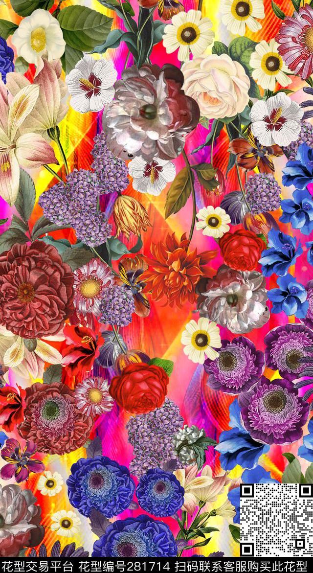 花卉油画富丽数码印花华亿平台下载（图片编号: 281714） - 瓦栏（Walan）