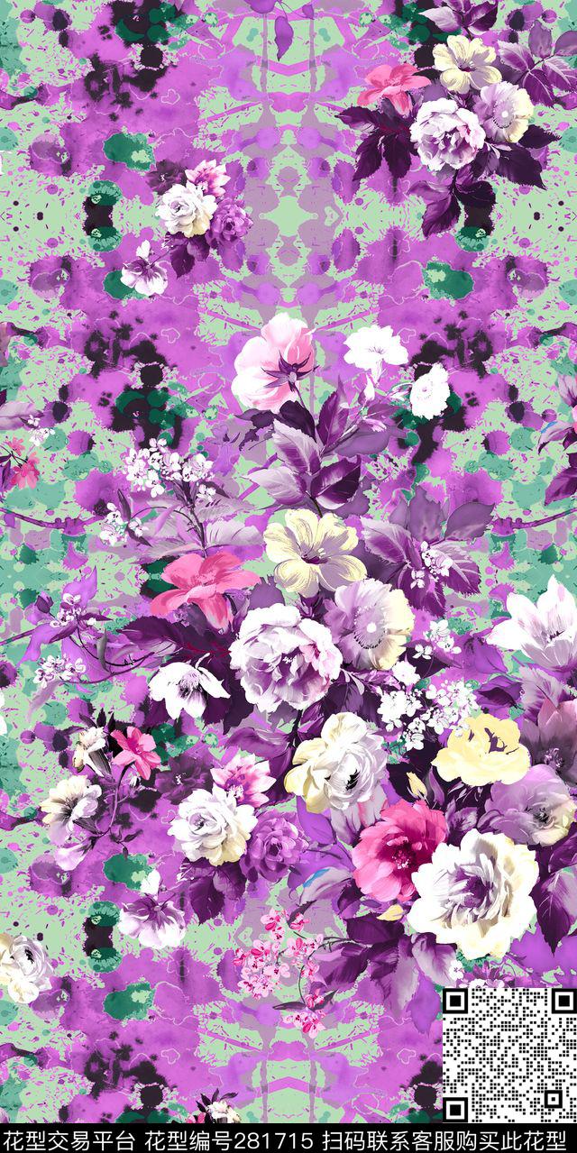 花卉紫色梦幻数码印花华亿平台下载（图片编号: 281715） - 瓦栏（Walan）