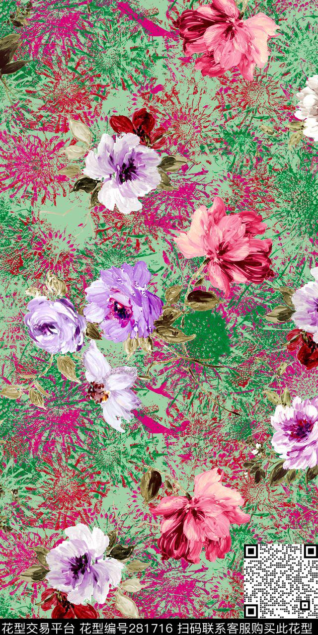 花卉典雅富丽数码印花华亿平台下载（图片编号: 281716） - 瓦栏（Walan）