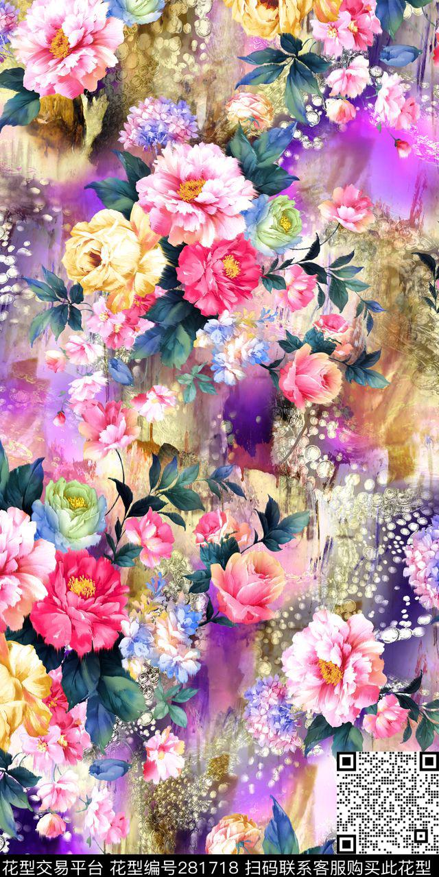 花卉淡雅梦幻数码印花华亿平台下载（图片编号: 281718） - 瓦栏（Walan）