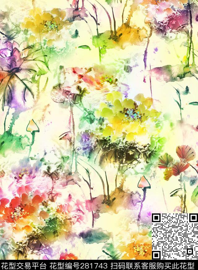 花卉清新淡雅数码印花华亿平台下载（图片编号: 281743） - 瓦栏（Walan）