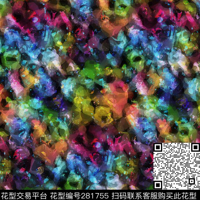 抽象花卉多彩数码印花华亿平台下载（图片编号: 281755） - 瓦栏（Walan）