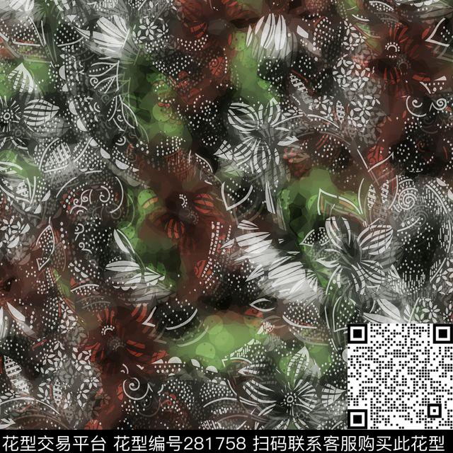 花卉古典双色数码印花华亿平台下载（图片编号: 281758） - 瓦栏（Walan）