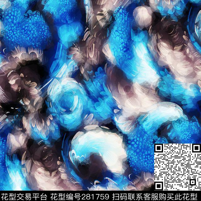 花卉抽象晕染数码印花华亿平台下载（图片编号: 281759） - 瓦栏（Walan）