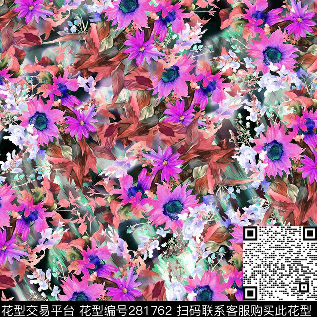 手绘花卉水彩数码印花华亿平台下载（图片编号: 281762） - 瓦栏（Walan）