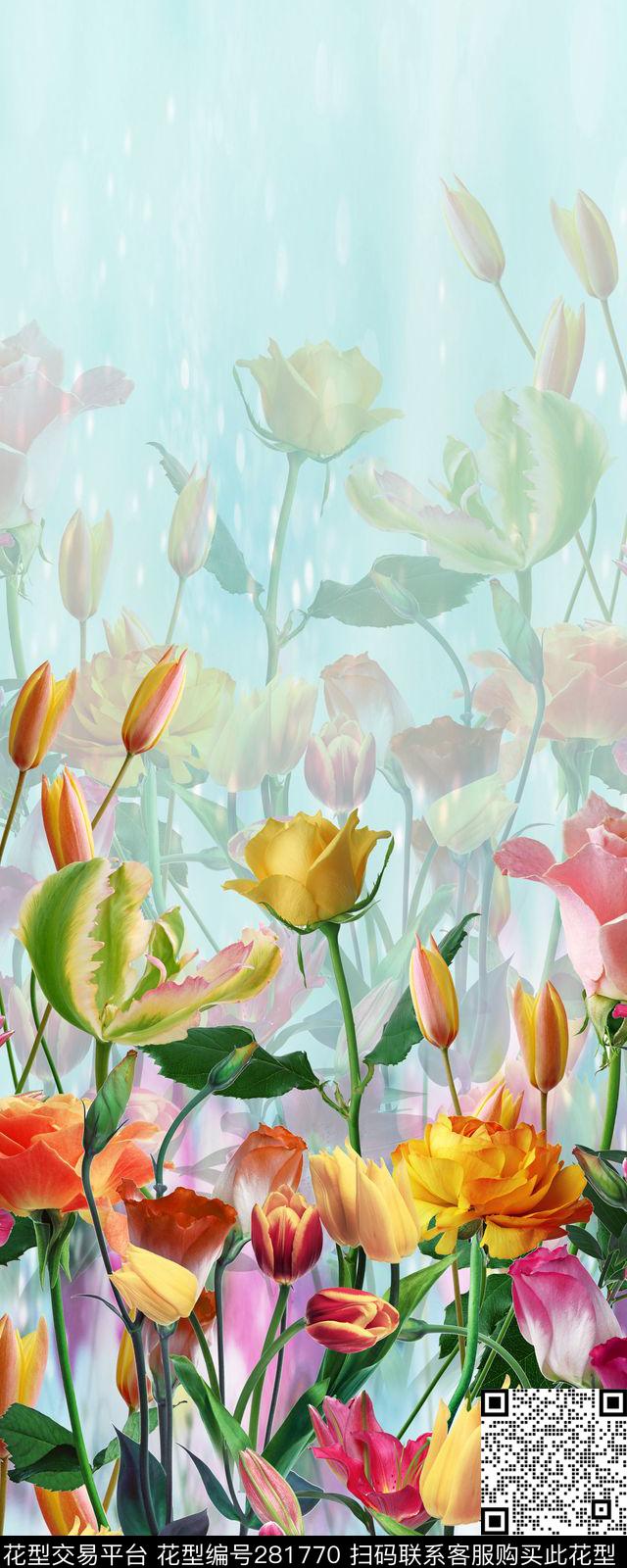 手绘花卉百合传统印花华亿平台下载（图片编号: 281770） - 瓦栏（Walan）