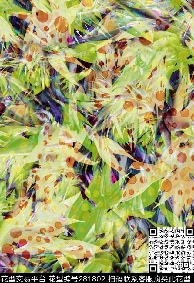 抽象植物鸟数码印花华亿平台下载（图片编号: 281802） - 瓦栏（Walan）