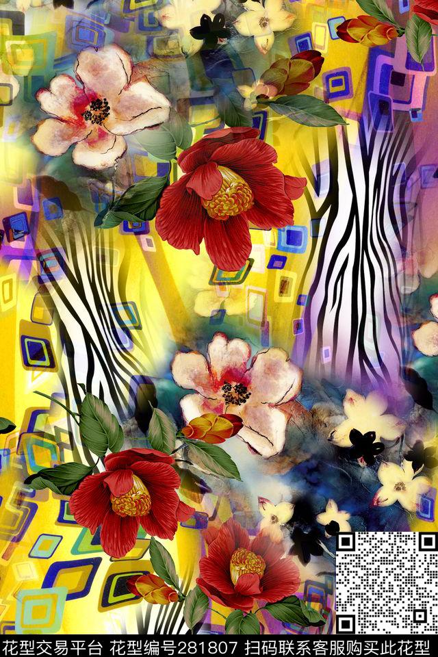 花卉几何斑马纹数码印花华亿平台下载（图片编号: 281807） - 瓦栏（Walan）