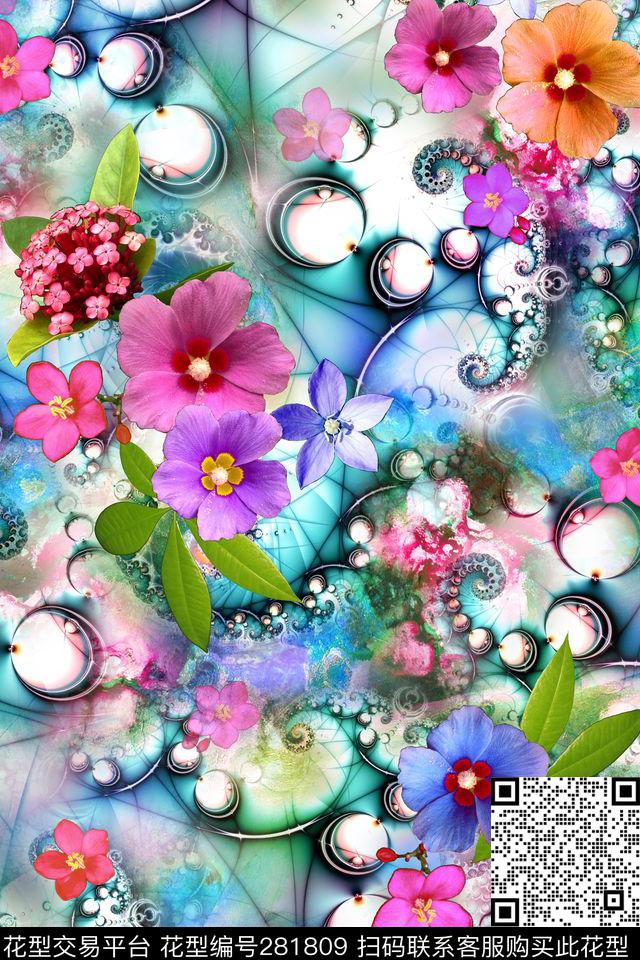 花卉明丽雅致数码印花华亿平台下载（图片编号: 281809） - 瓦栏（Walan）