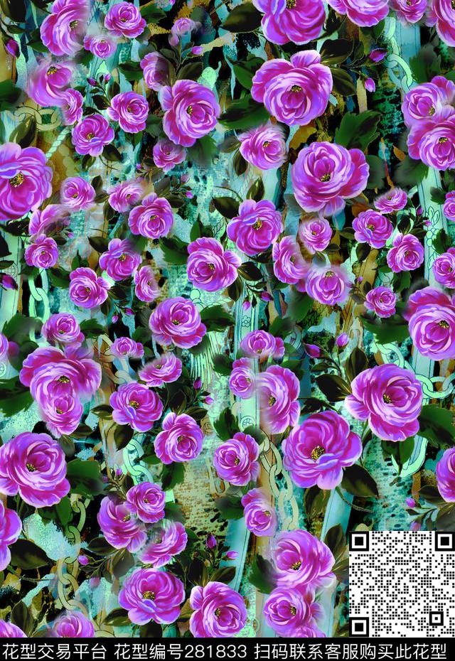 花卉动物纹组合数码印花华亿平台下载（图片编号: 281833） - 瓦栏（Walan）