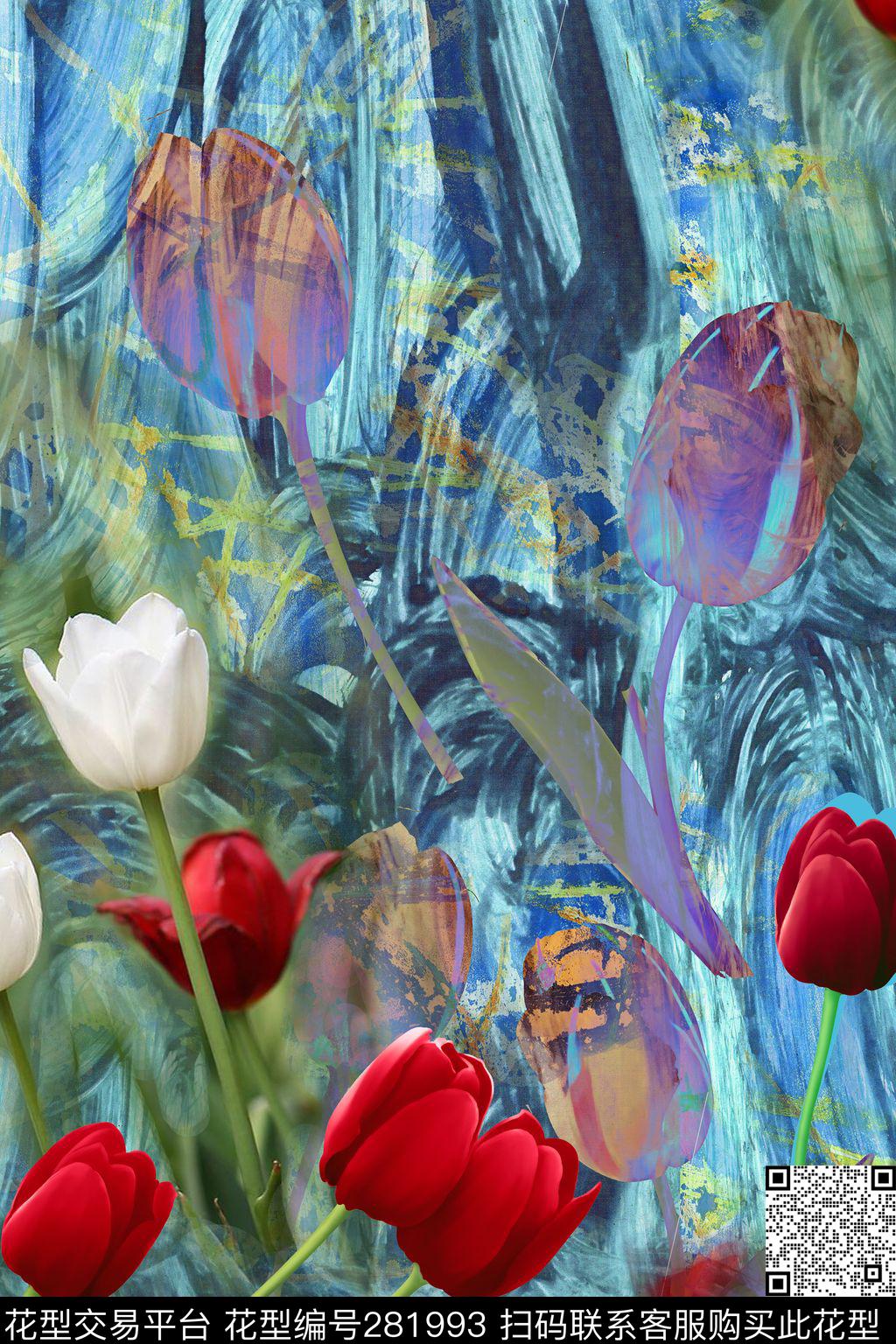 花卉郁金香光感数码印花华亿平台下载（图片编号: 281993） - 瓦栏（Walan）