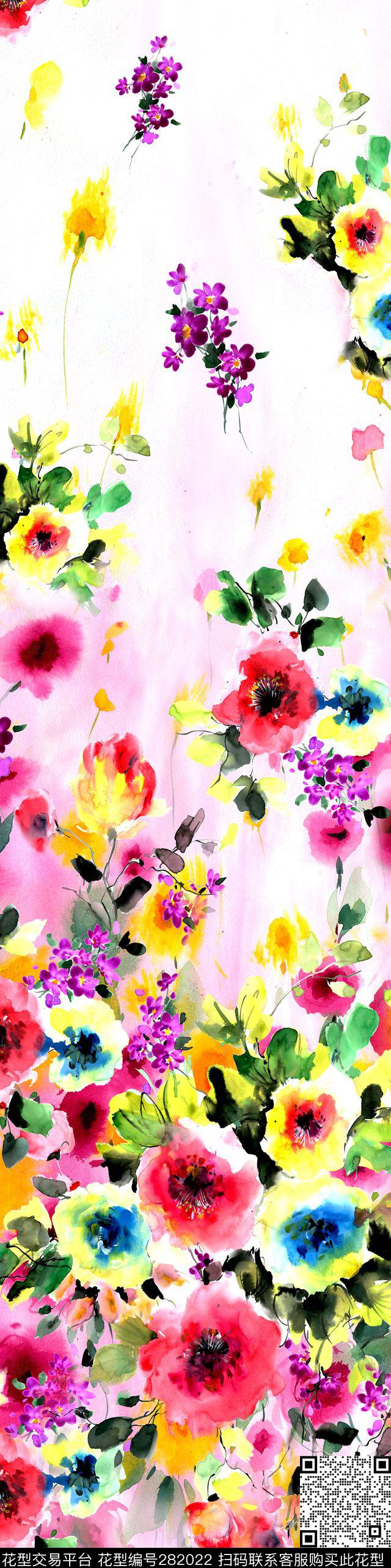 花卉水彩田园传统印花华亿平台下载（图片编号: 282022） - 瓦栏（Walan）