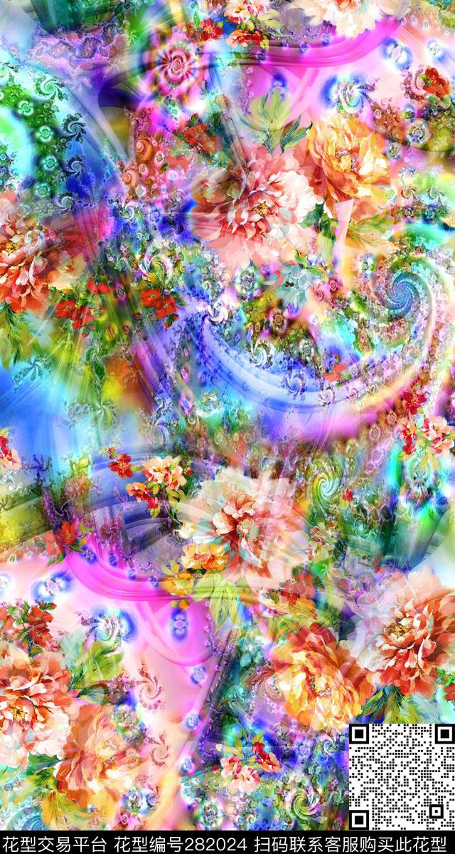 花卉梦幻炫彩数码印花华亿平台下载（图片编号: 282024） - 瓦栏（Walan）
