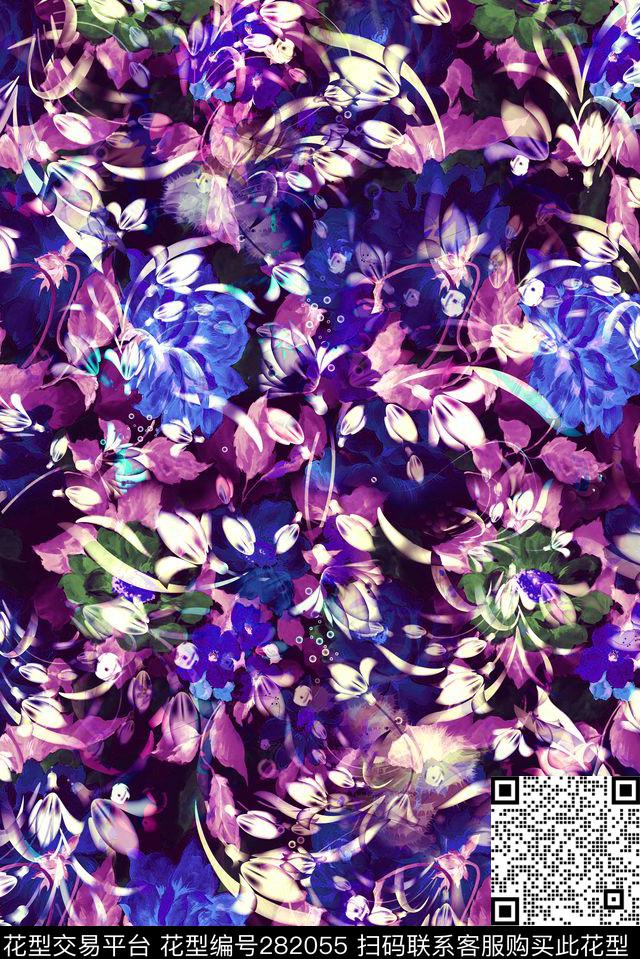 炫彩抽象水彩数码印花华亿平台下载（图片编号: 282055） - 瓦栏（Walan）