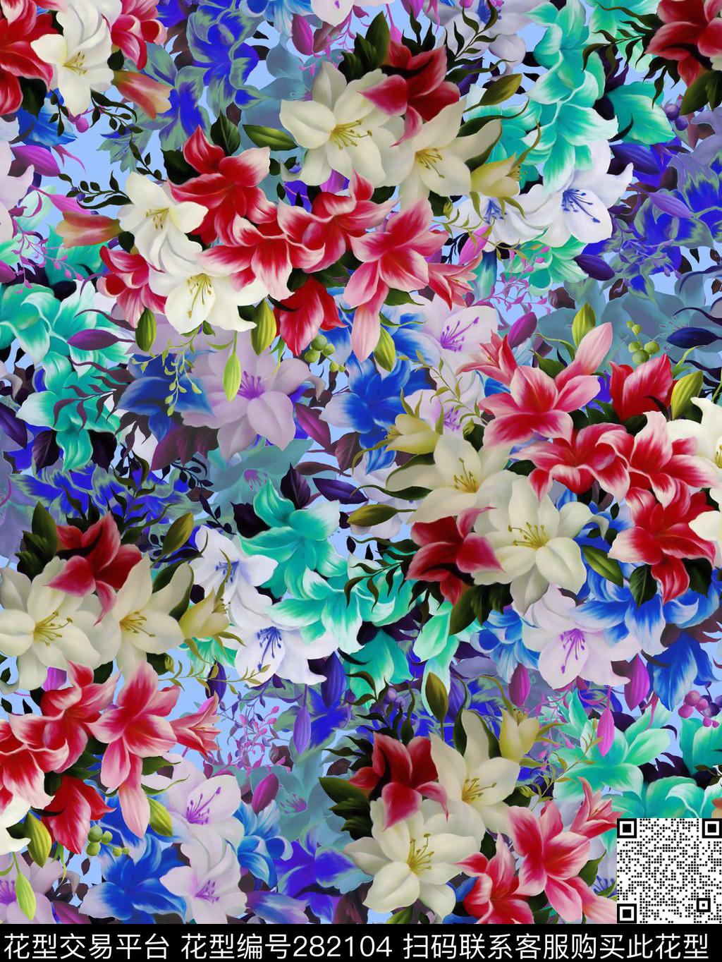 花卉炫彩百合数码印花华亿平台下载（图片编号: 282104） - 瓦栏（Walan）