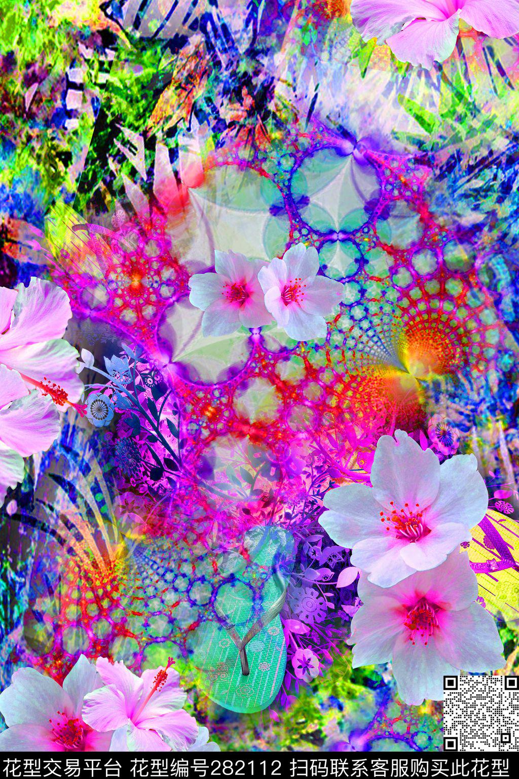 蕾丝花卉剪影数码印花华亿平台下载（图片编号: 282112） - 瓦栏（Walan）