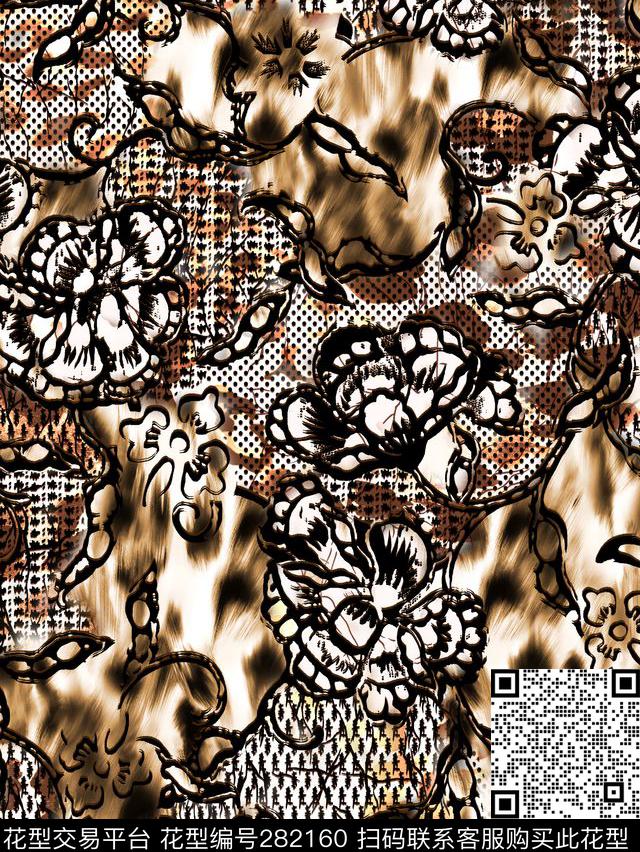 豹纹蕾丝性感数码印花华亿平台下载（图片编号: 282160） - 瓦栏（Walan）