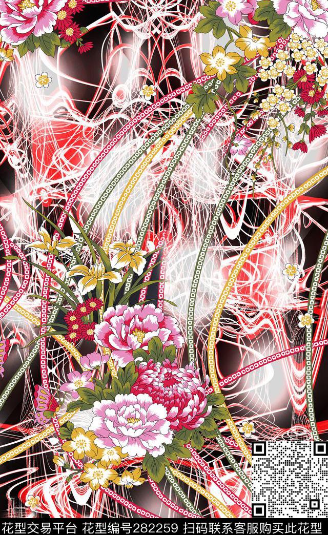 花卉古典手绘数码印花华亿平台下载（图片编号: 282259） - 瓦栏（Walan）