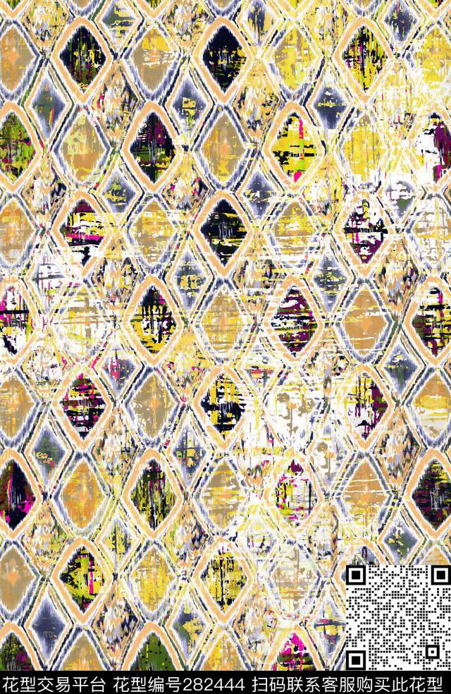 扎染效果民族风几何格子数码印花华亿平台下载（图片编号: 282444） - 瓦栏（Walan）