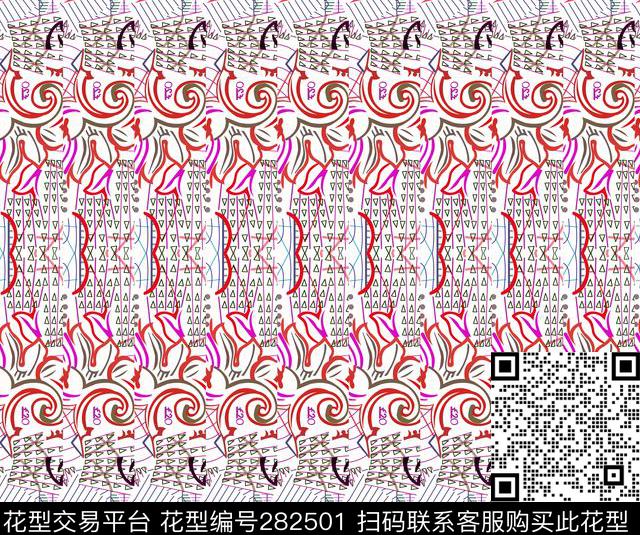 几何条纹混合拼接传统印花华亿平台下载（图片编号: 282501） - 瓦栏（Walan）