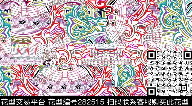 几何花卉抽象数码印花华亿平台下载（图片编号: 282515） - 瓦栏（Walan）