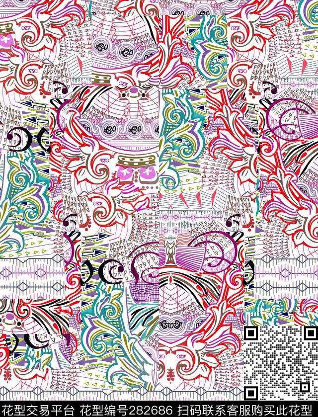 多彩几何线条数码印花华亿平台下载（图片编号: 282686） - 瓦栏（Walan）