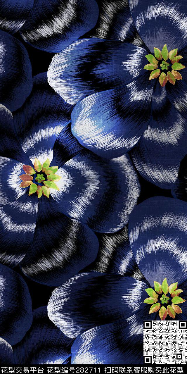 花卉大花暗色数码印花华亿平台下载（图片编号: 282711） - 瓦栏（Walan）