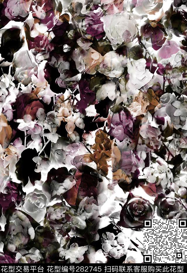 花卉抽象手绘数码印花华亿平台下载（图片编号: 282745） - 瓦栏（Walan）
