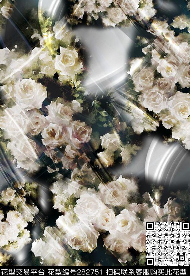 花卉玫瑰光感数码印花华亿平台下载（图片编号: 282751） - 瓦栏（Walan）