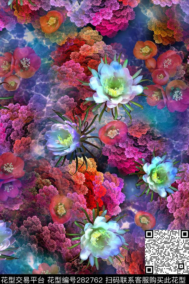 花卉渐变撞色数码印花华亿平台下载（图片编号: 282762） - 瓦栏（Walan）