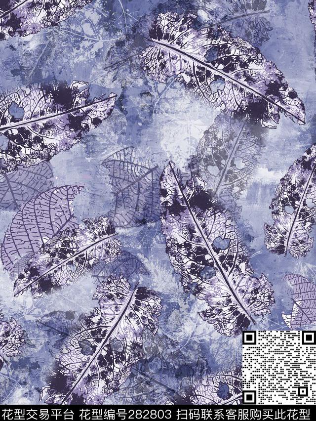 抽象叶子剪影数码印花华亿平台下载（图片编号: 282803） - 瓦栏（Walan）