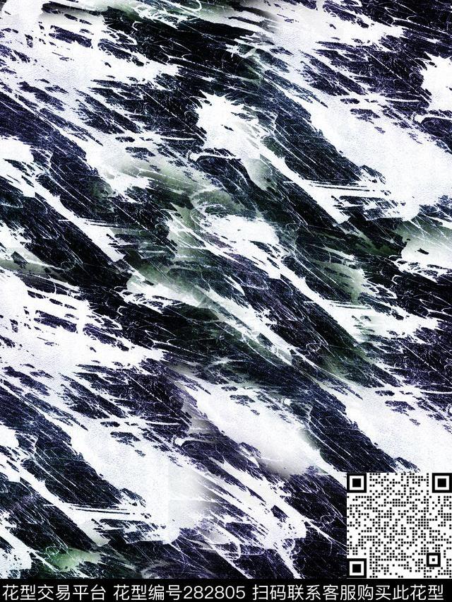 抽象黑白质感笔触数码印花华亿平台下载（图片编号: 282805） - 瓦栏（Walan）