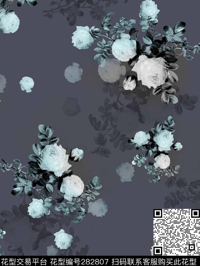 花卉玫瑰复古数码印花华亿平台下载（图片编号: 282807） - 瓦栏（Walan）