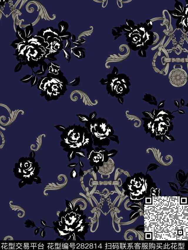花卉玫瑰复古传统印花华亿平台下载（图片编号: 282814） - 瓦栏（Walan）