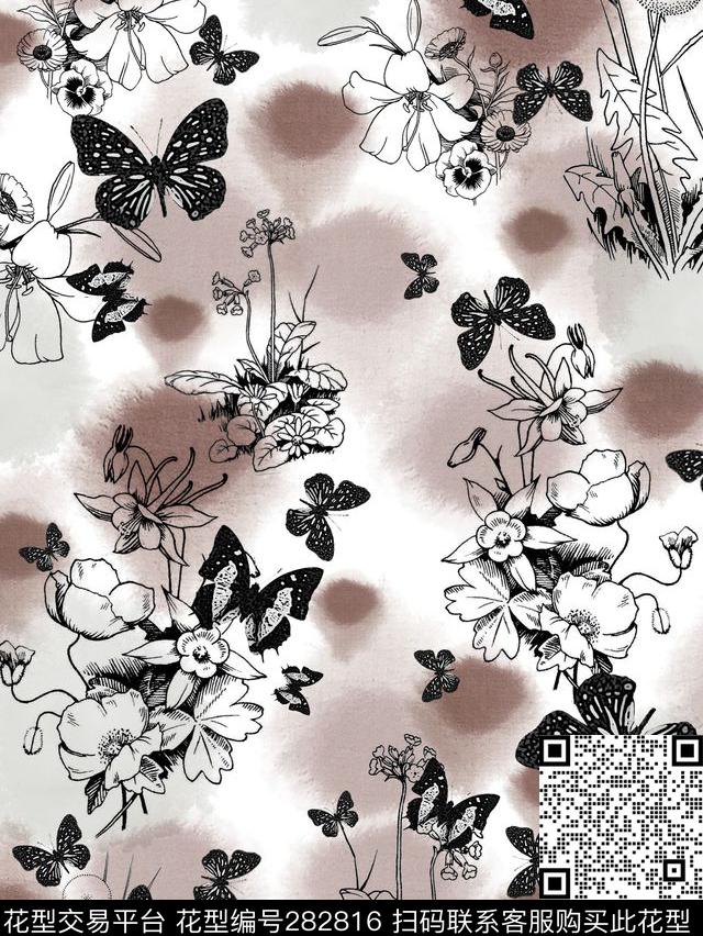 手绘描花晕染传统印花华亿平台下载（图片编号: 282816） - 瓦栏（Walan）