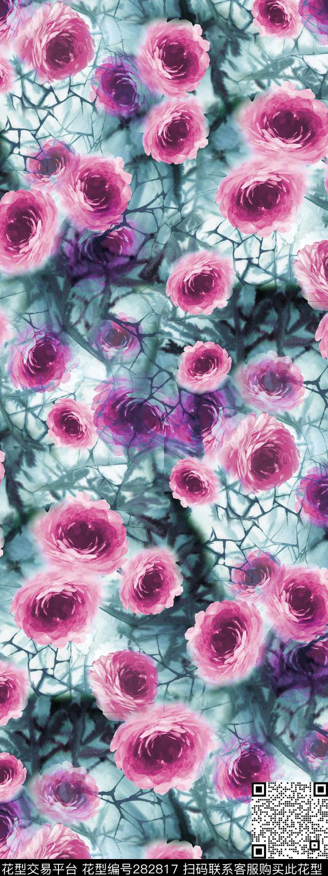 花卉水彩写意数码印花华亿平台下载（图片编号: 282817） - 瓦栏（Walan）