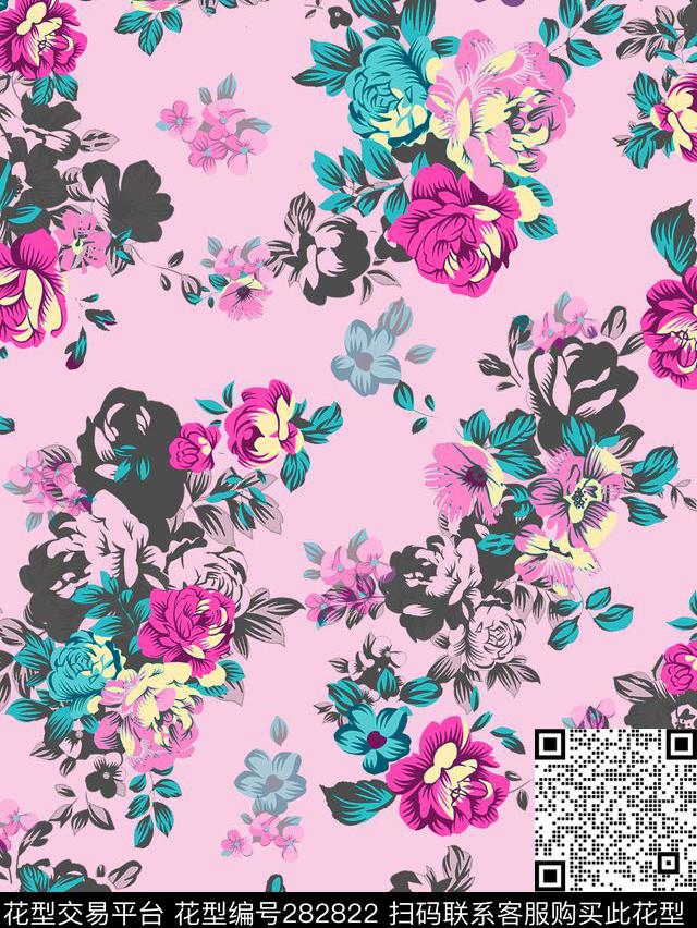 手绘花卉复古传统印花华亿平台下载（图片编号: 282822） - 瓦栏（Walan）