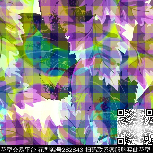 格子植物炫彩数码印花华亿平台下载（图片编号: 282843） - 瓦栏（Walan）