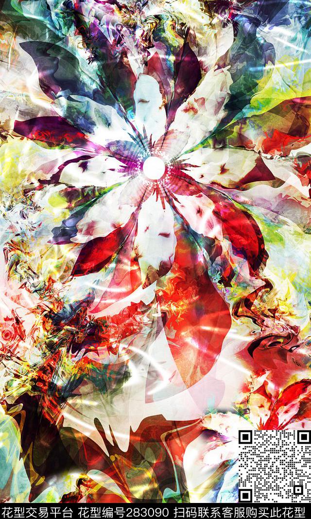 抽象流彩花卉数码印花华亿平台下载（图片编号: 283090） - 瓦栏（Walan）