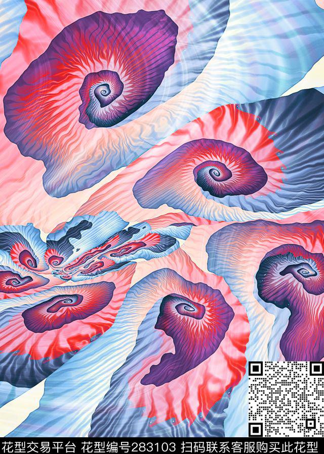 抽象螺旋花卉数码印花华亿平台下载（图片编号: 283103） - 瓦栏（Walan）