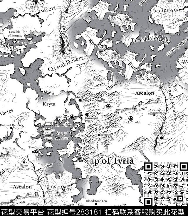 几何线性地图黑白数码印花华亿平台下载（图片编号: 283181） - 瓦栏（Walan）