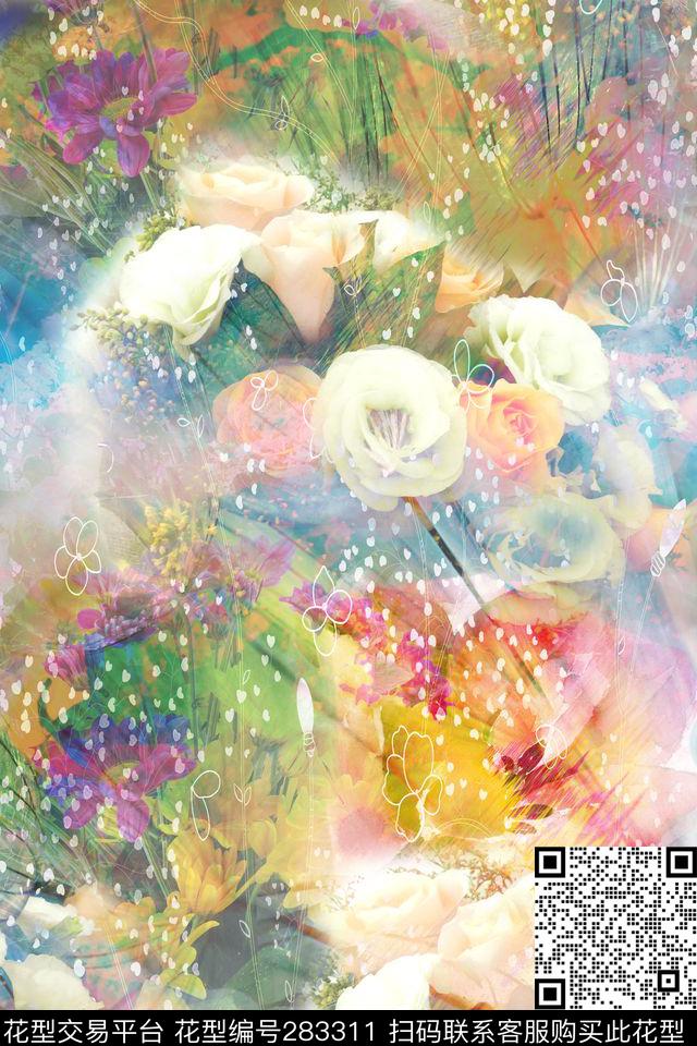 花卉炫彩光感数码印花华亿平台下载（图片编号: 283311） - 瓦栏（Walan）