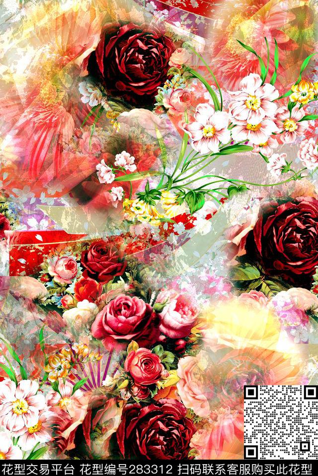 花卉炫彩光感数码印花华亿平台下载（图片编号: 283312） - 瓦栏（Walan）