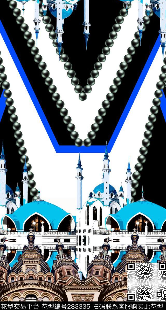 抽象建筑复古数码印花华亿平台下载（图片编号: 283335） - 瓦栏（Walan）