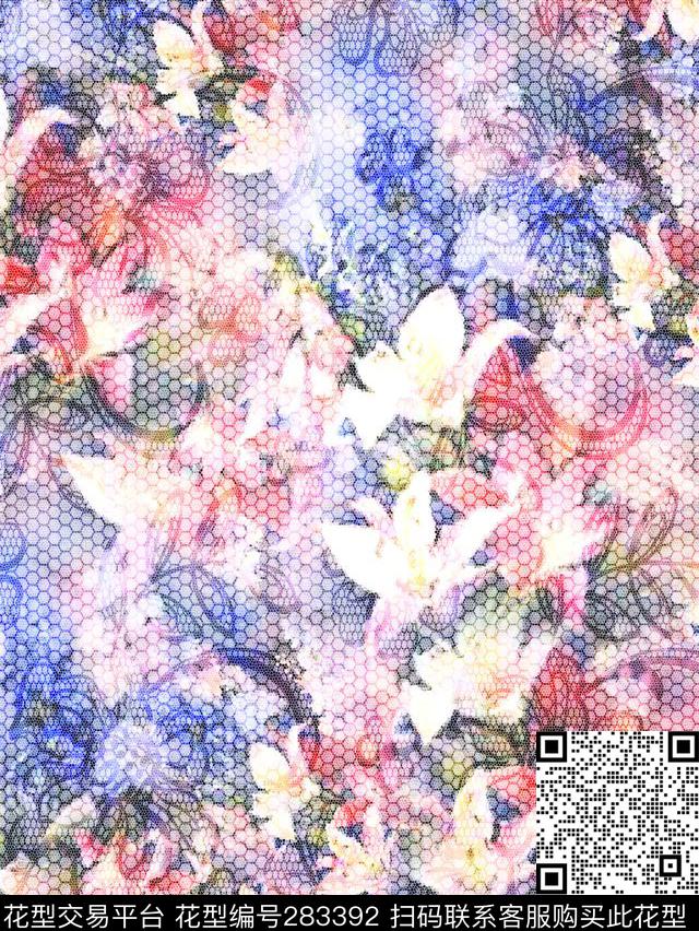 花卉组合数码印花华亿平台下载（图片编号: 283392） - 瓦栏（Walan）