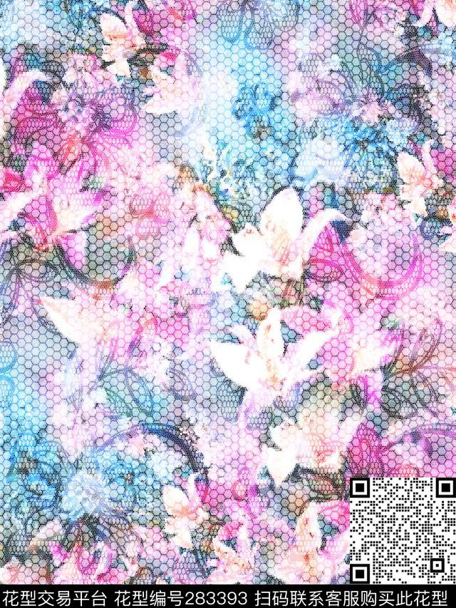 花卉组合数码印花华亿平台下载（图片编号: 283393） - 瓦栏（Walan）